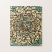 ひまわり開花オンブルーグリーン背景 ジグソーパズル (縦)