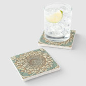 ひまわり開花オンブルーグリーン背景 ストーンコースター (横)