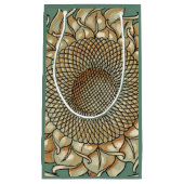 ひまわり開花オンブルーグリーン背景 スモールペーパーバッグ (正面)