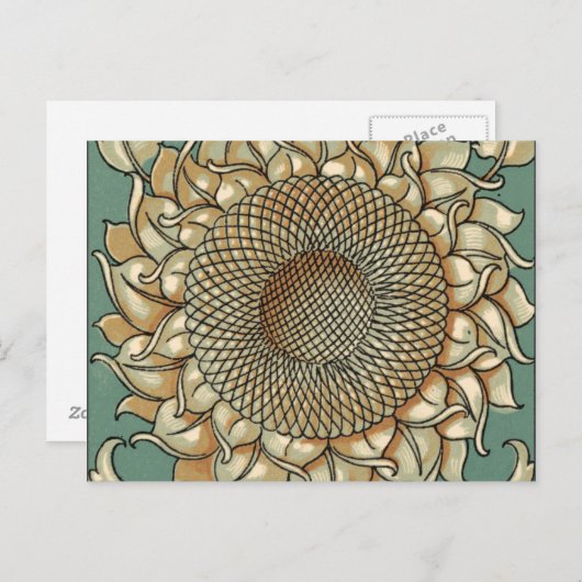 ひまわり開花オンブルーグリーン背景 ポストカード (正面/裏面)