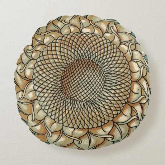 ひまわり開花オンブルーグリーン背景 ラウンドクッション (正面)