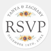 ひまわり開花 |ウェディングRSVP ラウンドシール (正面)