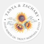ひまわり開花 |差出人住所 ラウンドシール (正面)