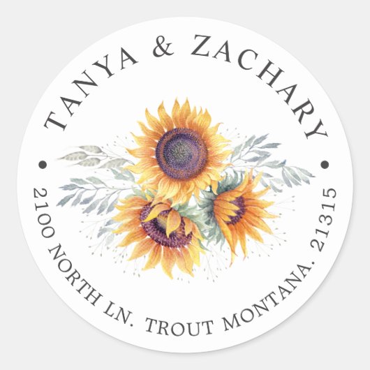 ひまわり開花 |差出人住所 ラウンドシール (正面)