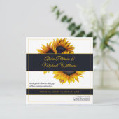 ひまわり開花 | 金ゴールドと海軍モダン結婚の 招待状 (スタンド正面)