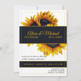 ひまわり開花 | 金ゴールドと海軍モダン結婚の 招待状