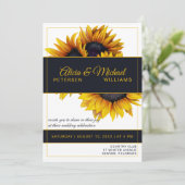ひまわり開花 | 金ゴールドと海軍モダン結婚の 招待状 (スタンド正面)