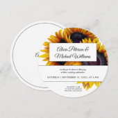 ひまわり開花 | 金ゴールドと白モダン結婚の 招待状 (正面/裏面)