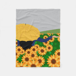 ひまわり雨 フリースブランケット