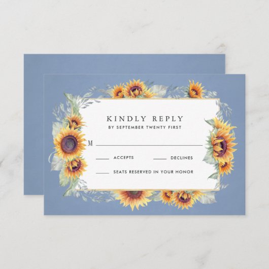 ひまわり青い水の色素朴をテーマ結婚にした 出欠カード (正面/裏面)