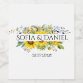 ひまわり青結婚野花の白 ワインラベル (シングルラベル)