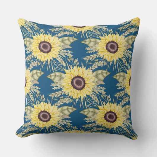 ひまわり青 クッション (正面)