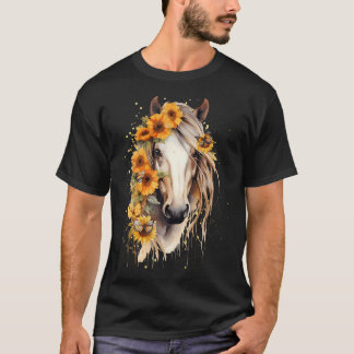ひまわり馬ポートレート女性のカーボーイ馬術 Tシャツ