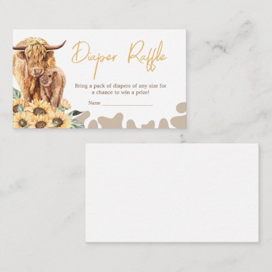 ひまわり高原カウベイビーシャワーオムツラッフル エンクロージャーカード (正面/裏面)