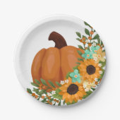 ひまわり魅力的とオレンジカボチャ ペーパープレート (正面)