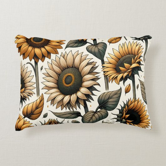 ひまわり鮮やか模様 アクセントクッション (正面)