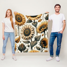 ひまわり鮮やか模様 フリースブランケット