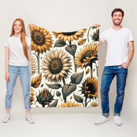 ひまわり鮮やか模様 フリースブランケット (インサイチュ)