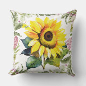 ひまわり鮮やか水彩熱帯フローラフラム クッション (正面)