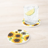 ひまわり鮮やか花の水彩模様 コースター (側面)