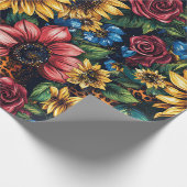ひまわり鮮やか、バラ&レオパード印刷グリッター ラッピングペーパー (角)