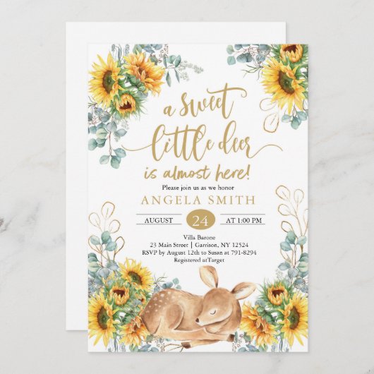 ひまわり鹿ベビーシャワー招待状 (正面/裏面)