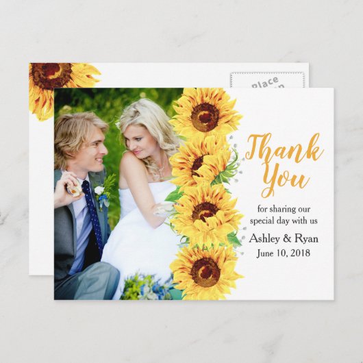 ひまわり黄色い写真結婚の感謝 ポストカード (正面/裏面)