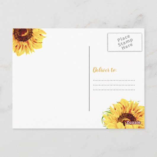 ひまわり黄色い写真結婚の感謝 ポストカード (裏面)