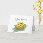 ひまわり黄色かごのフローラ水彩誕生日 カード (黄色い花)