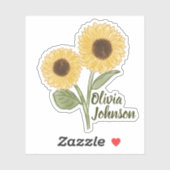 ひまわり黄色かわいい名前カスタム シール (シート)