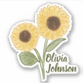 ひまわり黄色かわいい名前カスタム シール (正面)