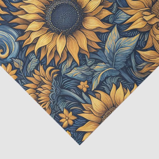 ひまわり黄色と青の渦巻き旋回が切り離す 薄葉紙 (詳細)