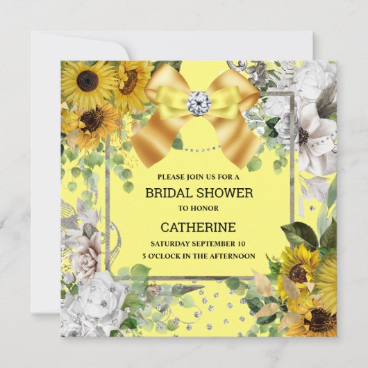ひまわり黄色の国みすぼらしい夏のグリッター 招待状 (正面)