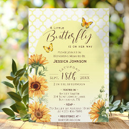 ひまわり黄色の小さな蝶の赤ちゃんシャワー 招待状
