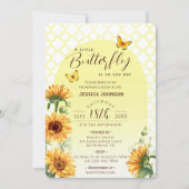 ひまわり黄色の小さな蝶の赤ちゃんシャワー 招待状 (正面)
