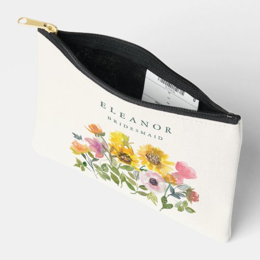 ひまわり黄色の水色のカスタム花嫁ギフト アクセサリーポーチ (見開き)