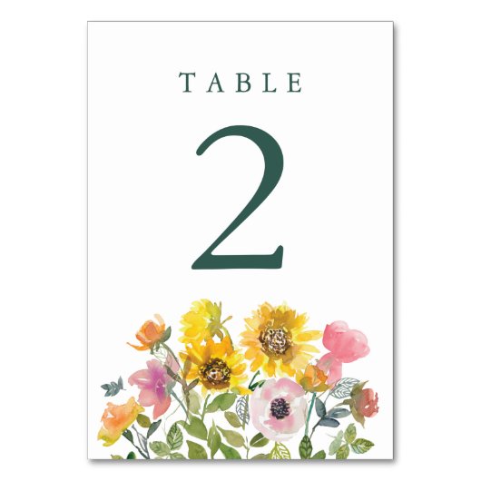 ひまわり黄色の水色フローラカスタムウェディング テーブルナンバー (裏面)