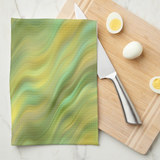 ひまわり黄色の波状組織 キッチンタオル (四つ折り)