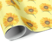 ひまわり黄色の花の水彩画 サマー ラスティック ラッピングペーパー (ロールコーナー)