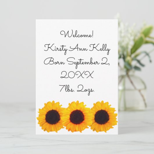 ひまわり黄色の誕生発表4ケイト 招待状 (スタンド正面)