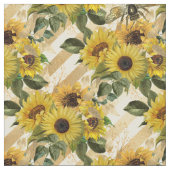 ひまわり黄色の金ゴールドストライプ水彩 ファブリック (クローズアップ)