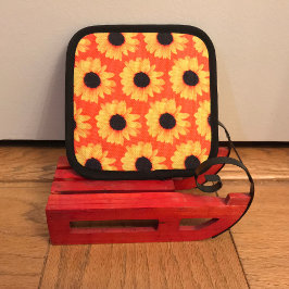 ひまわり黄色オレンジピックボールカラフルパドル 鍋つかみ&鍋敷きセット