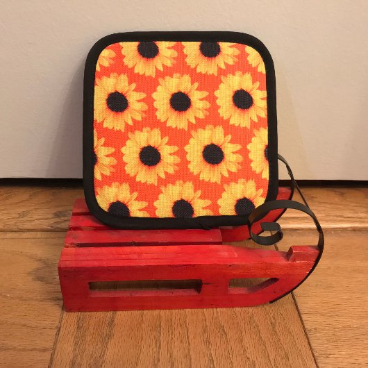 ひまわり黄色オレンジピックボールカラフルパドル 鍋つかみ&鍋敷きセット