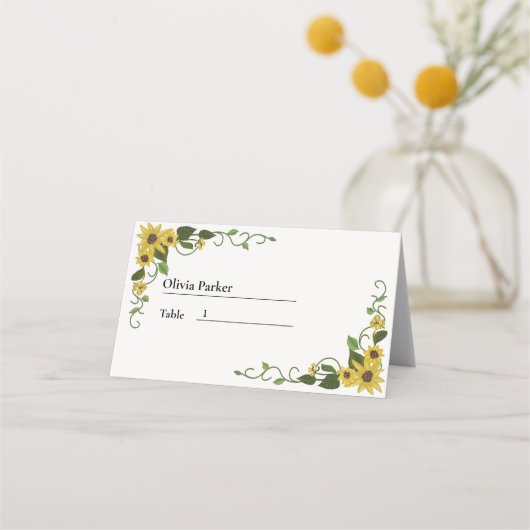 ひまわり黄色フローラ植物手描き油 プレイスカード (正面)