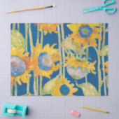 ひまわり黄色フローラ水彩ブルー 薄葉紙 (クラフト)