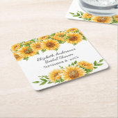 ひまわり黄色フローラ素朴ブライダルシャワー スクエアペーパーコースター (アングル)