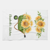 ひまわり黄色花の郷土の素朴な水彩画 キッチンタオル (横)