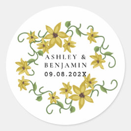 ひまわり黄色花卉植物学手描きオイル ラウンドシール