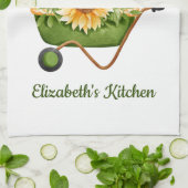 ひまわり黄色花柄の素朴なカントリー調水彩 キッチンタオル (折り畳み)