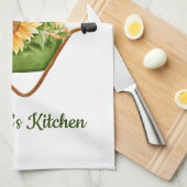 ひまわり黄色花柄の素朴なカントリー調水彩 キッチンタオル (四つ折り)